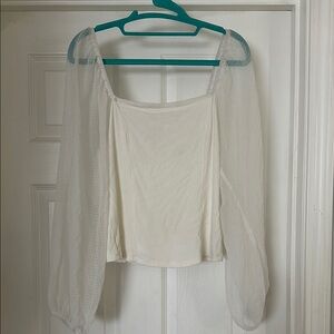 Elegant White Women's Top with Sheer Sleeves